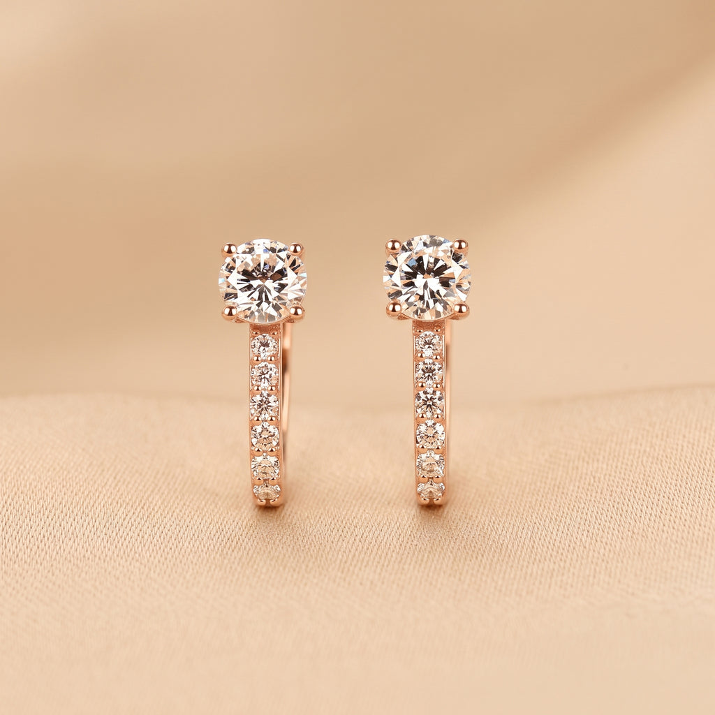 Round Lab Grown Diamond Drop Hoop Earrings in 18K Rose Gold 1 CTW