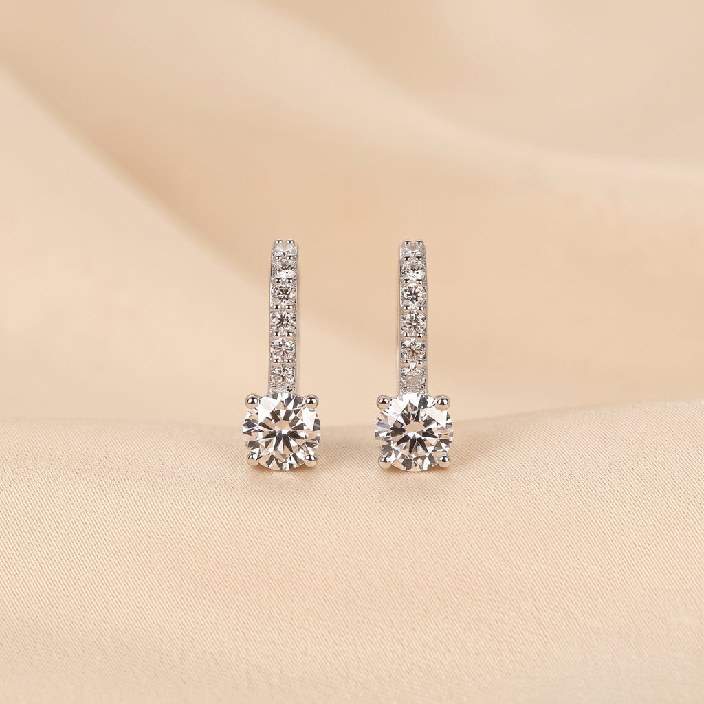 Round Lab Grown Diamond Drop Hoop Earrings in 18K White Gold 1 CTW