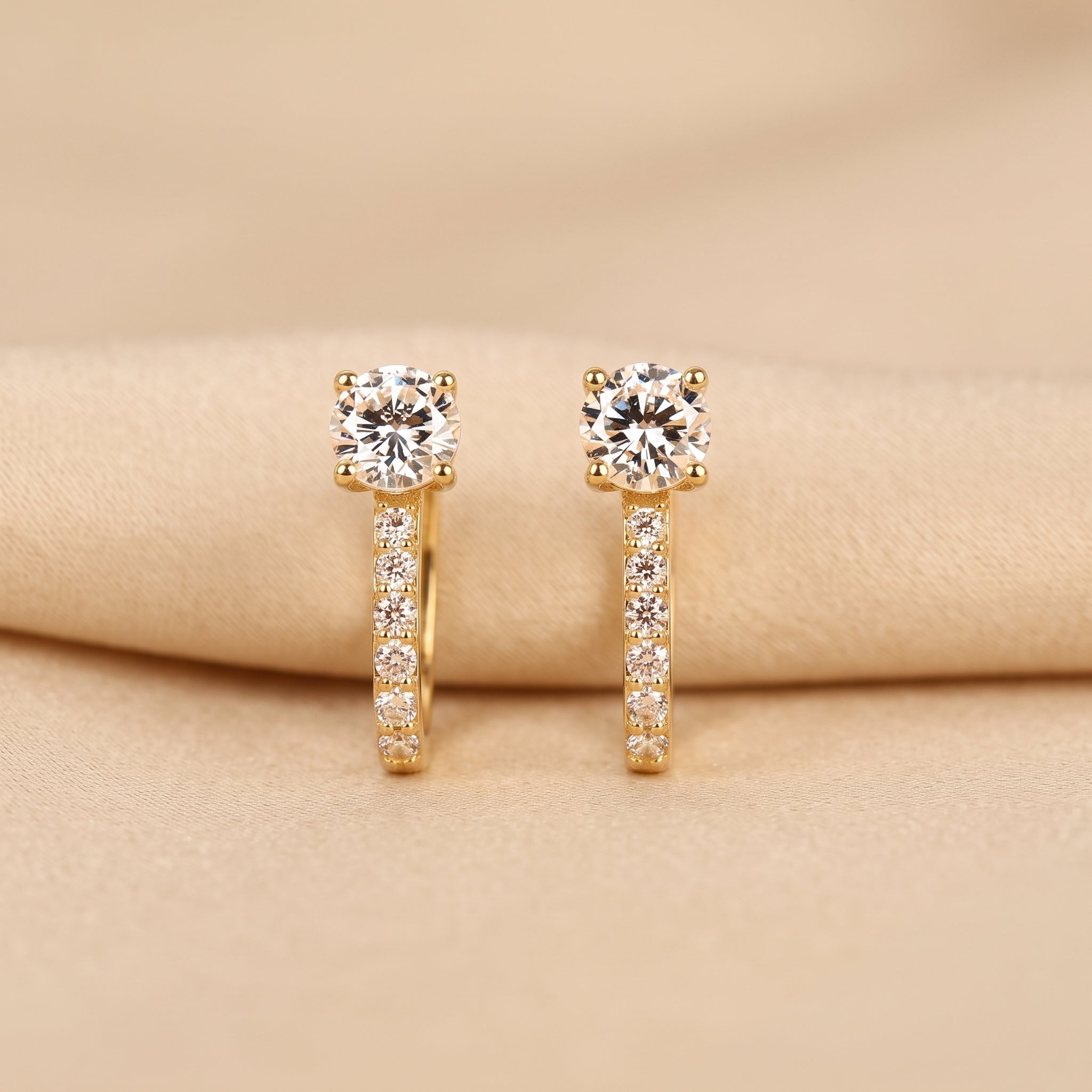 Round Lab Grown Diamond Drop Hoop Earrings in 18K Yellow Gold 1 CTW