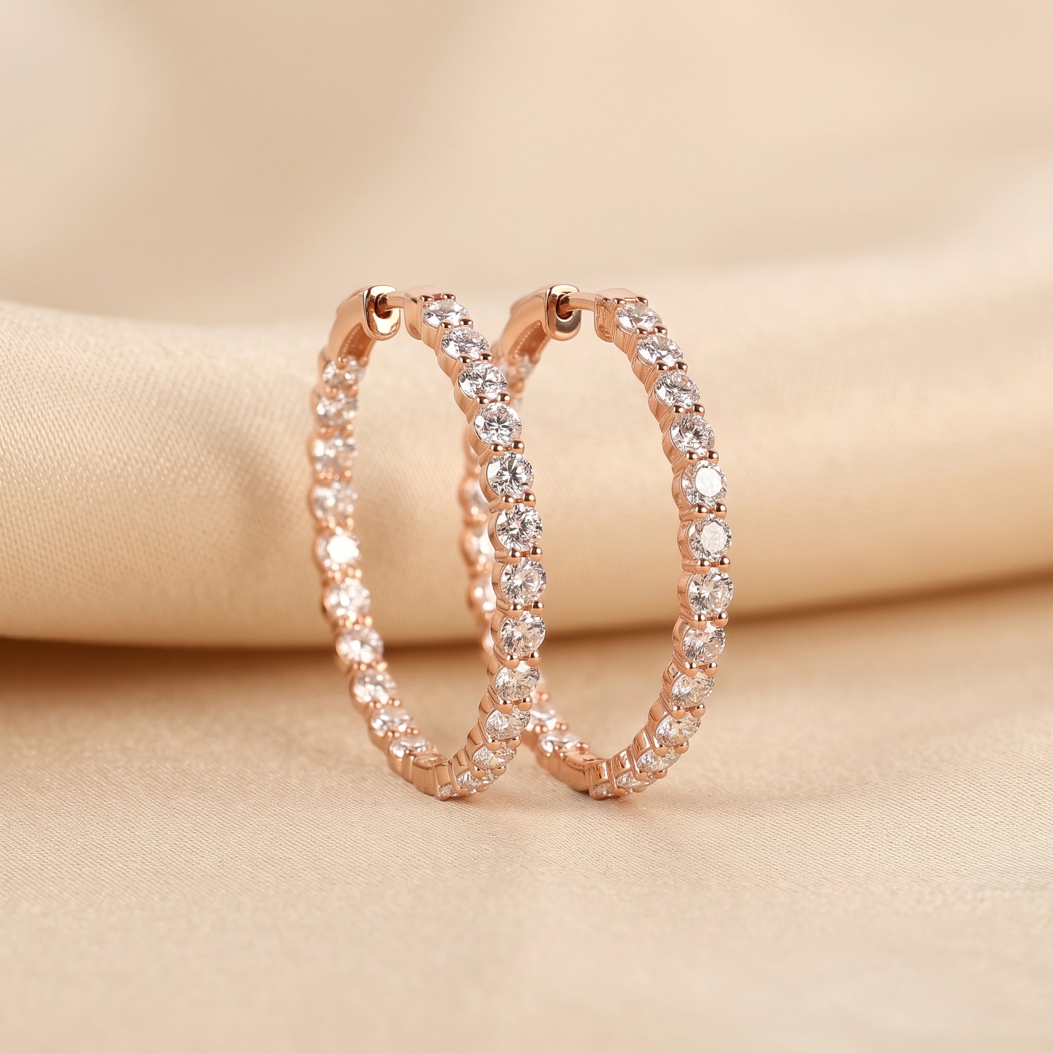 Round Lab Grown Diamond Eternity Hoop Earrings in 10K Rose Gold 4.90 CTW