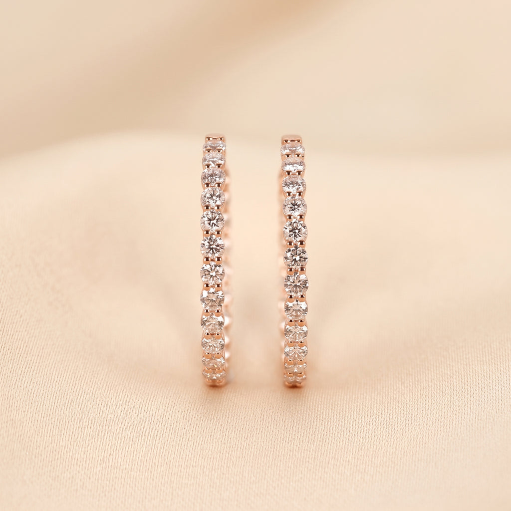 Round Lab Grown Diamond Eternity Hoop Earrings in 10K Rose Gold 4.90 CTW