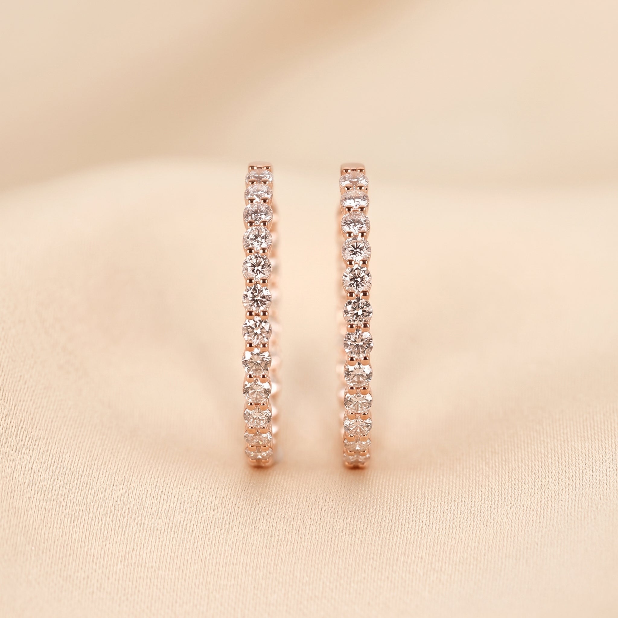 Round Lab Grown Diamond Eternity Hoop Earrings in 10K Rose Gold 4.90 CTW