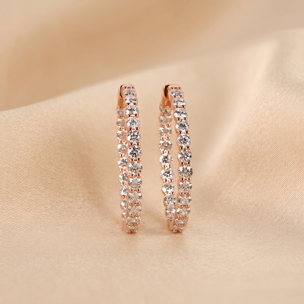 Round Lab Grown Diamond Eternity Hoop Earrings in 10K Rose Gold 4.90 CTW