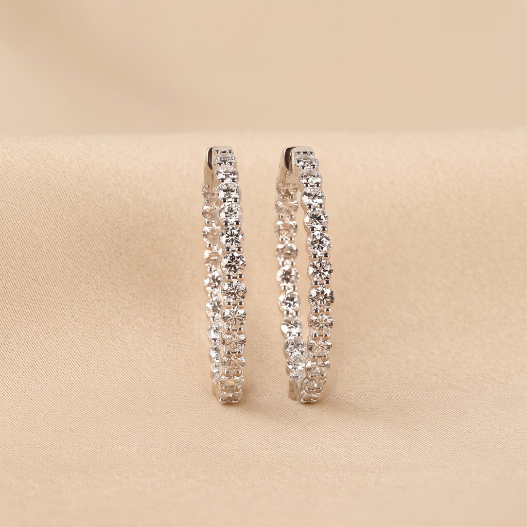 Round Lab Grown Diamond Eternity Hoop Earrings in 10K White Gold 4.90 CTW