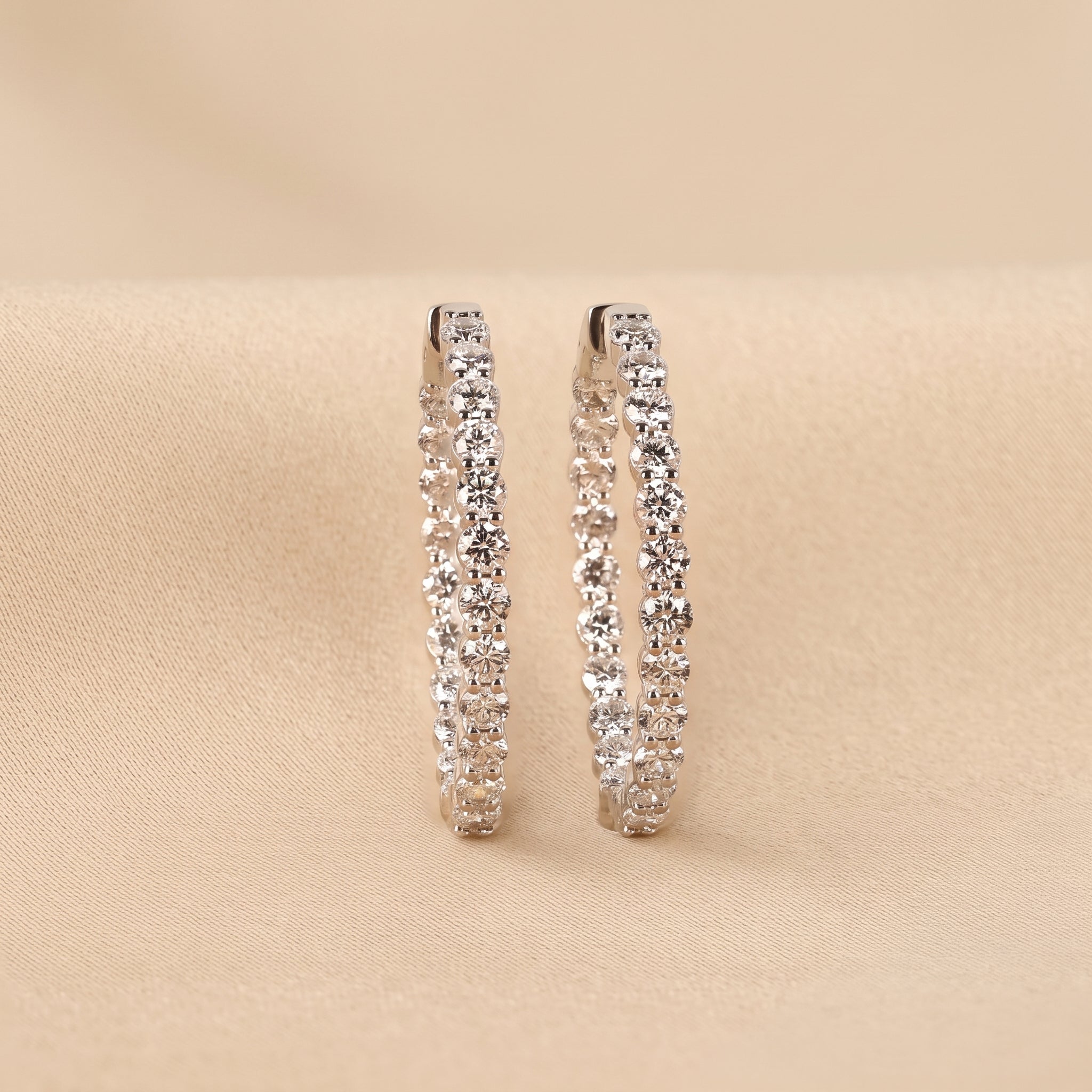 Round Lab Grown Diamond Eternity Hoop Earrings in 10K White Gold 4.90 CTW
