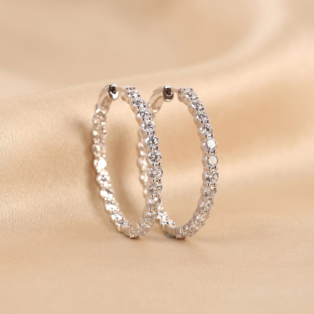 Round Lab Grown Diamond Eternity Hoop Earrings in 10K White Gold 4.90 CTW