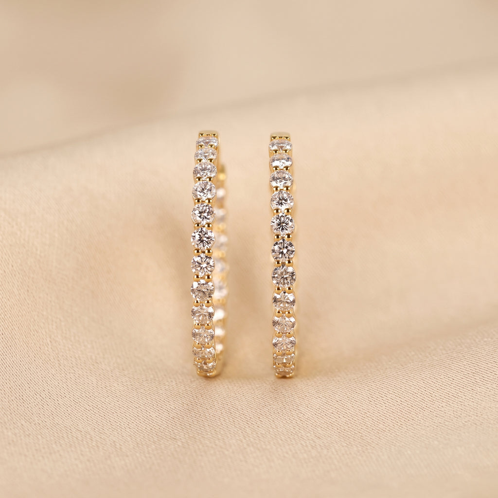 Round Lab Grown Diamond Eternity Hoop Earrings in 10K Yellow Gold 4.90 CTW