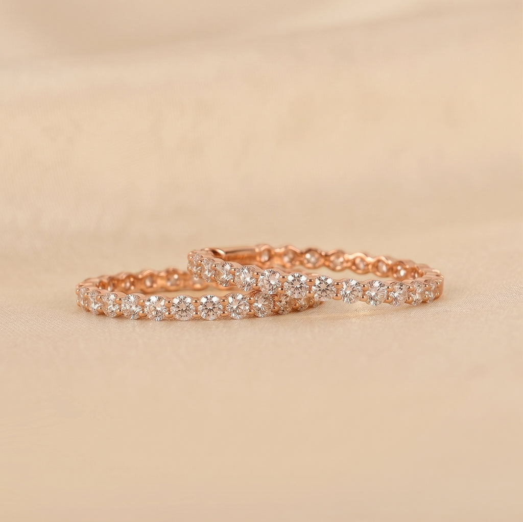 Round Lab Grown Diamond Eternity Hoop Earrings in 14K Rose Gold 4.90 CTW