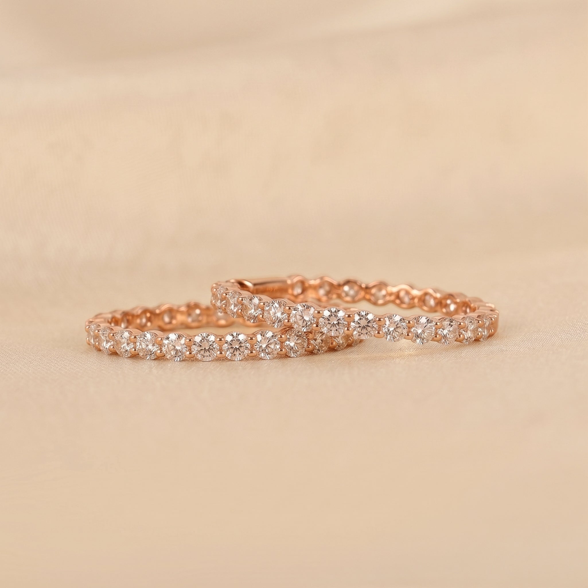 Round Lab Grown Diamond Eternity Hoop Earrings in 14K Rose Gold 4.90 CTW