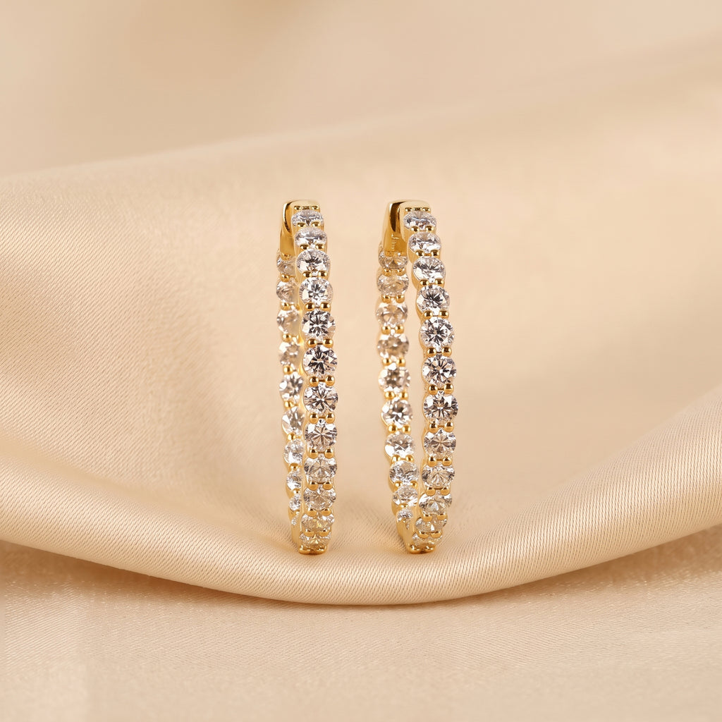 Round Lab Grown Diamond Eternity Hoop Earrings in 14K Yellow Gold 4.90 CTW