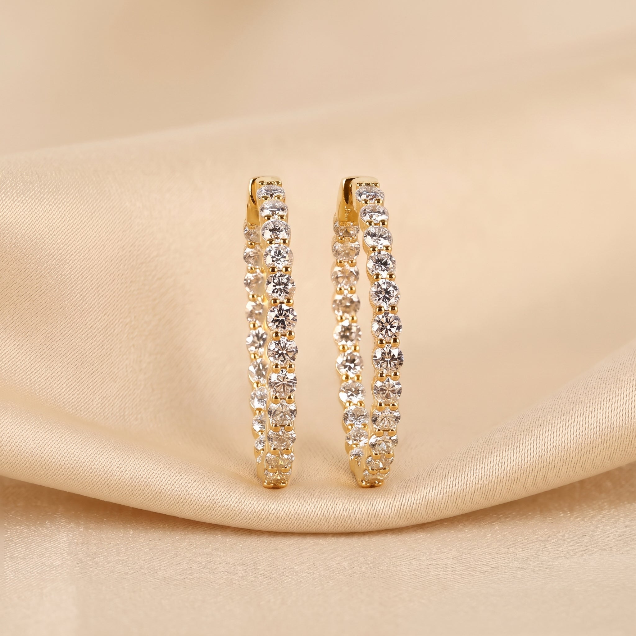 Round Lab Grown Diamond Eternity Hoop Earrings in 14K Yellow Gold 4.90 CTW