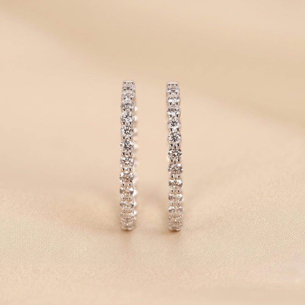 Round Lab Grown Diamond Eternity Hoop Earrings in 18K White Gold 4.90 CTW