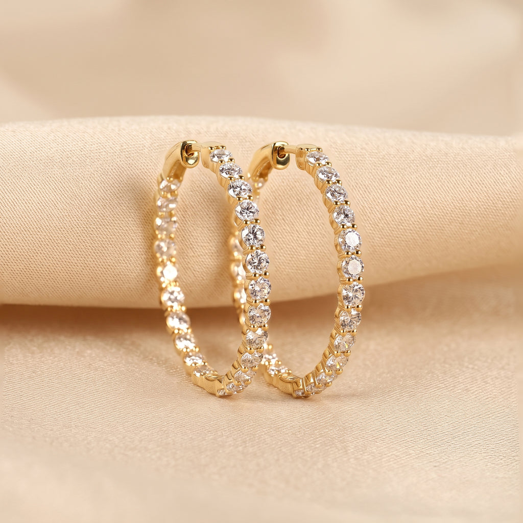 Round Lab Grown Diamond Eternity Hoop Earrings in 18K Yellow Gold 4.90 CTW