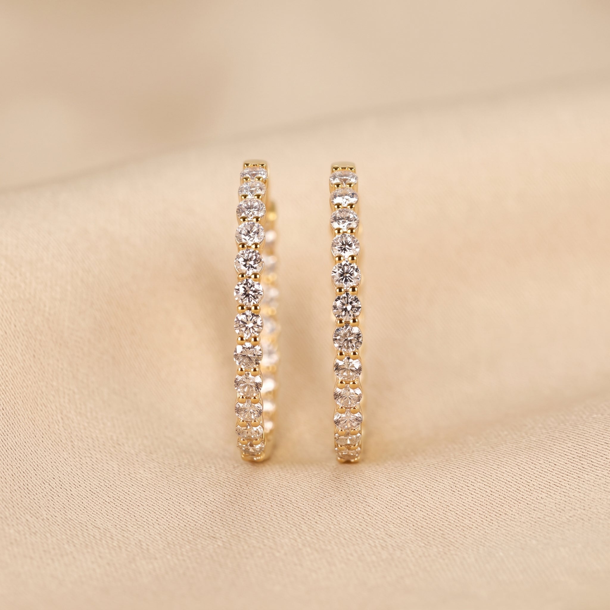Round Lab Grown Diamond Eternity Hoop Earrings in 18K Yellow Gold 4.90 CTW