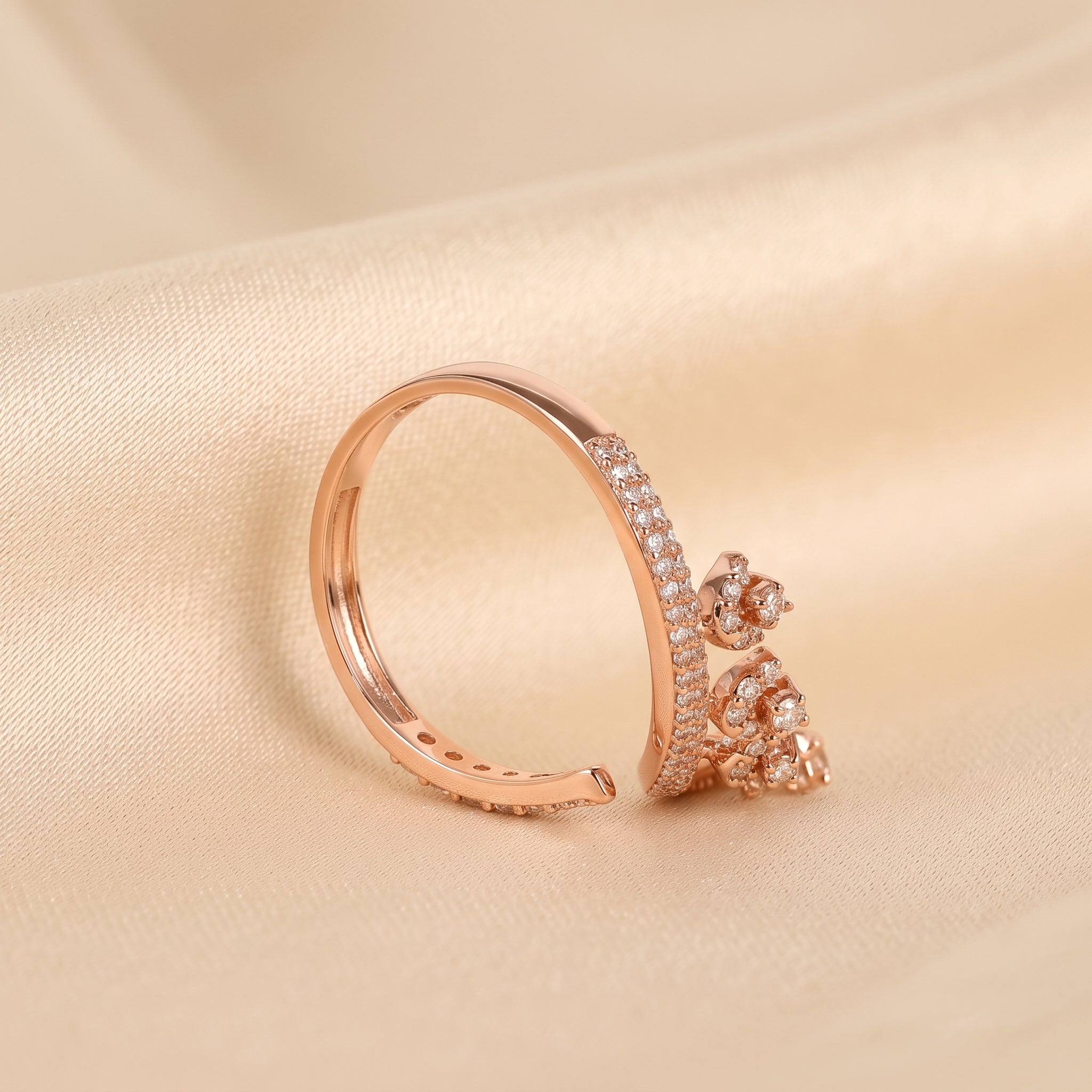 Round Lab Grown Diamond Floral Vine Ring in 10K Rose Gold 0.40 CTW
