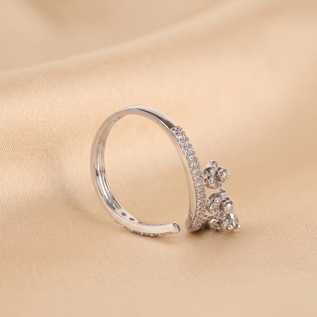 Round Lab Grown Diamond Floral Vine Ring in 10K White Gold 0.40 CTW