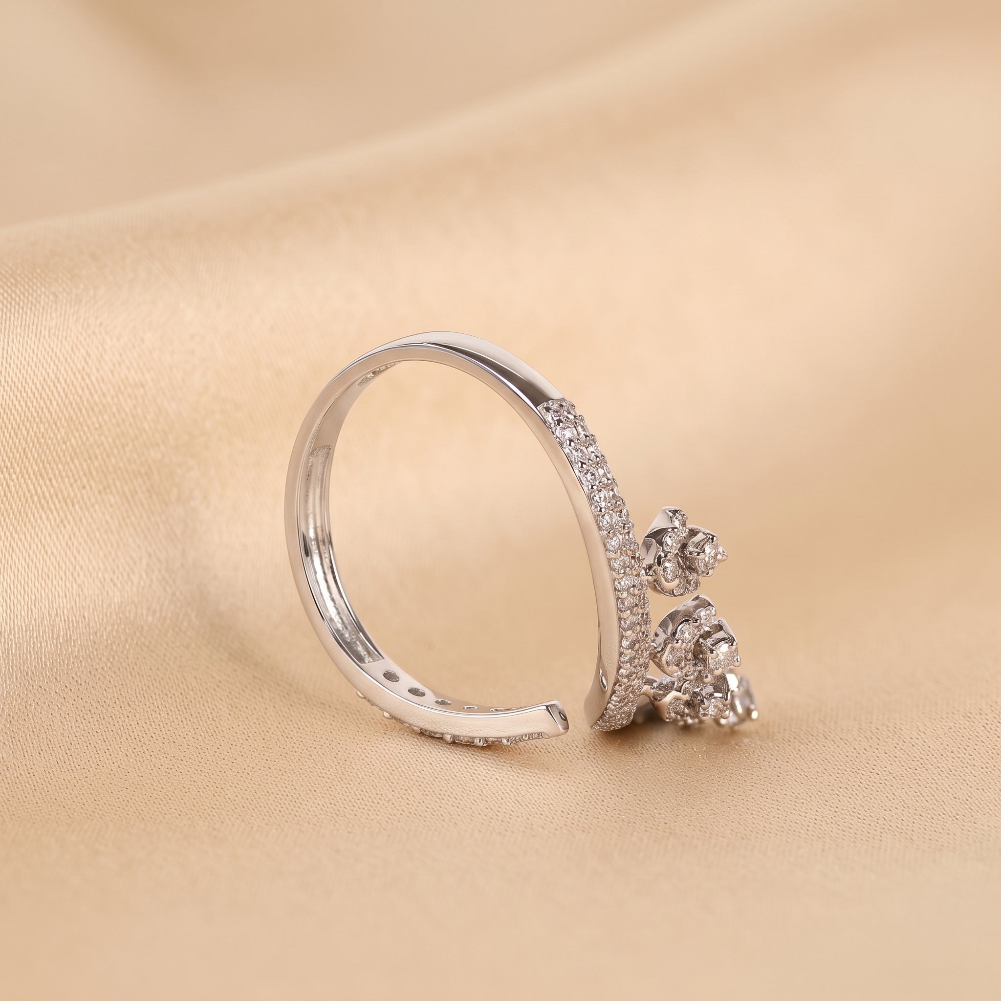 Round Lab Grown Diamond Floral Vine Ring in 10K White Gold 0.40 CTW