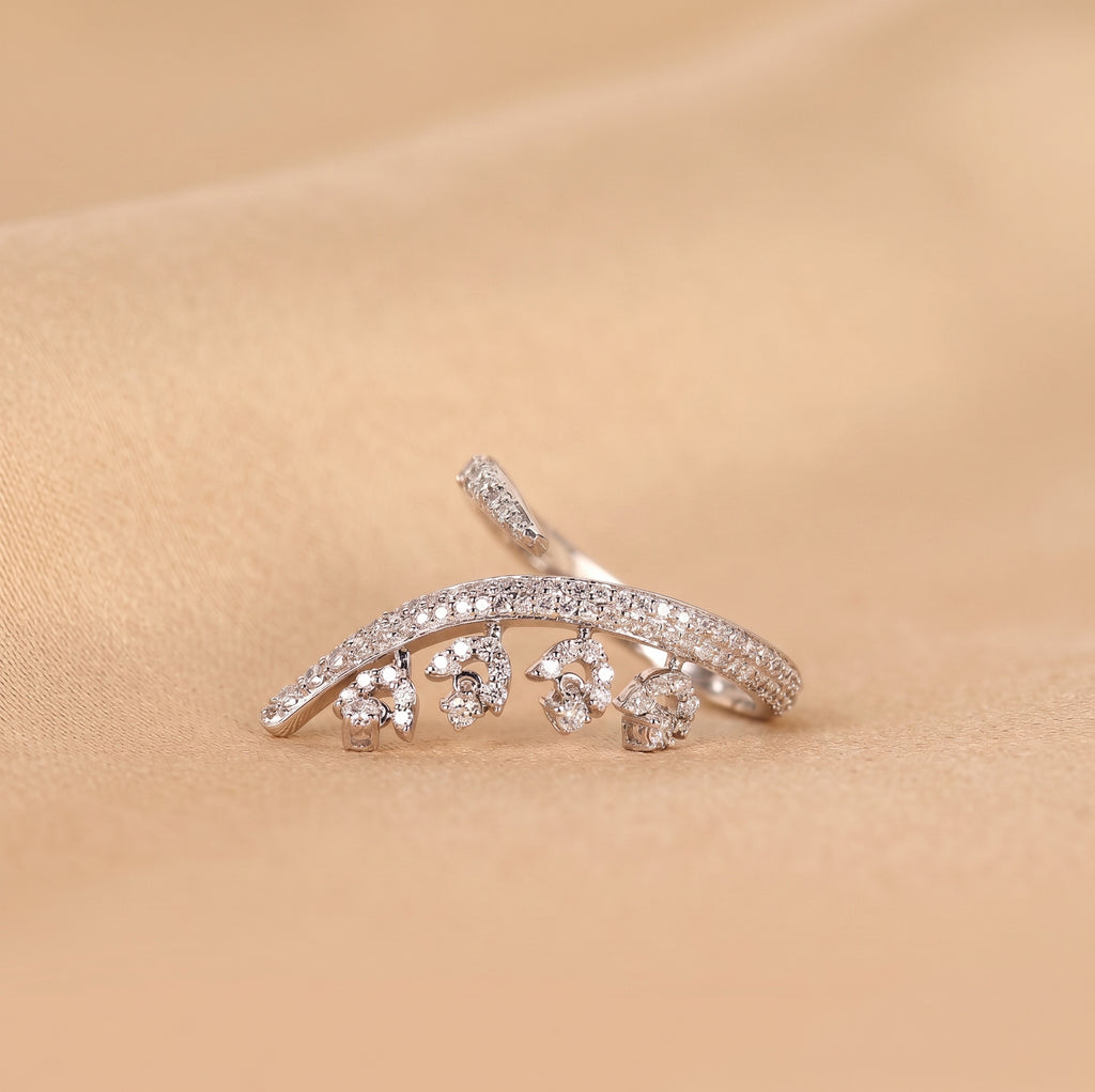 Round Lab Grown Diamond Floral Vine Ring in 10K White Gold 0.40 CTW