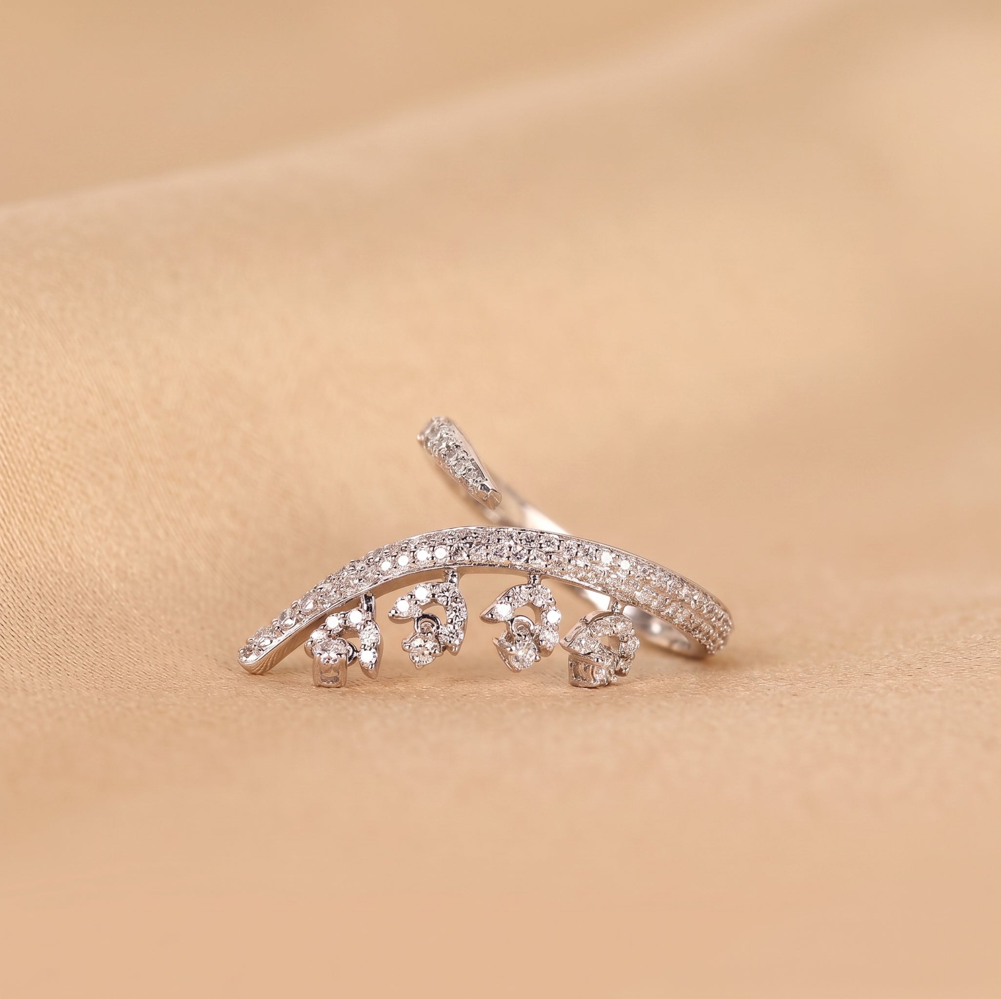 Round Lab Grown Diamond Floral Vine Ring in 10K White Gold 0.40 CTW