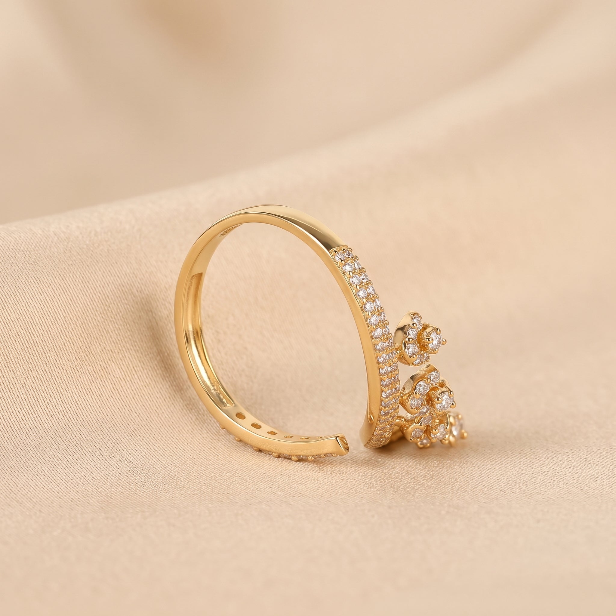 Round Lab Grown Diamond Floral Vine Ring in 10K Yellow Gold 0.40 CTW