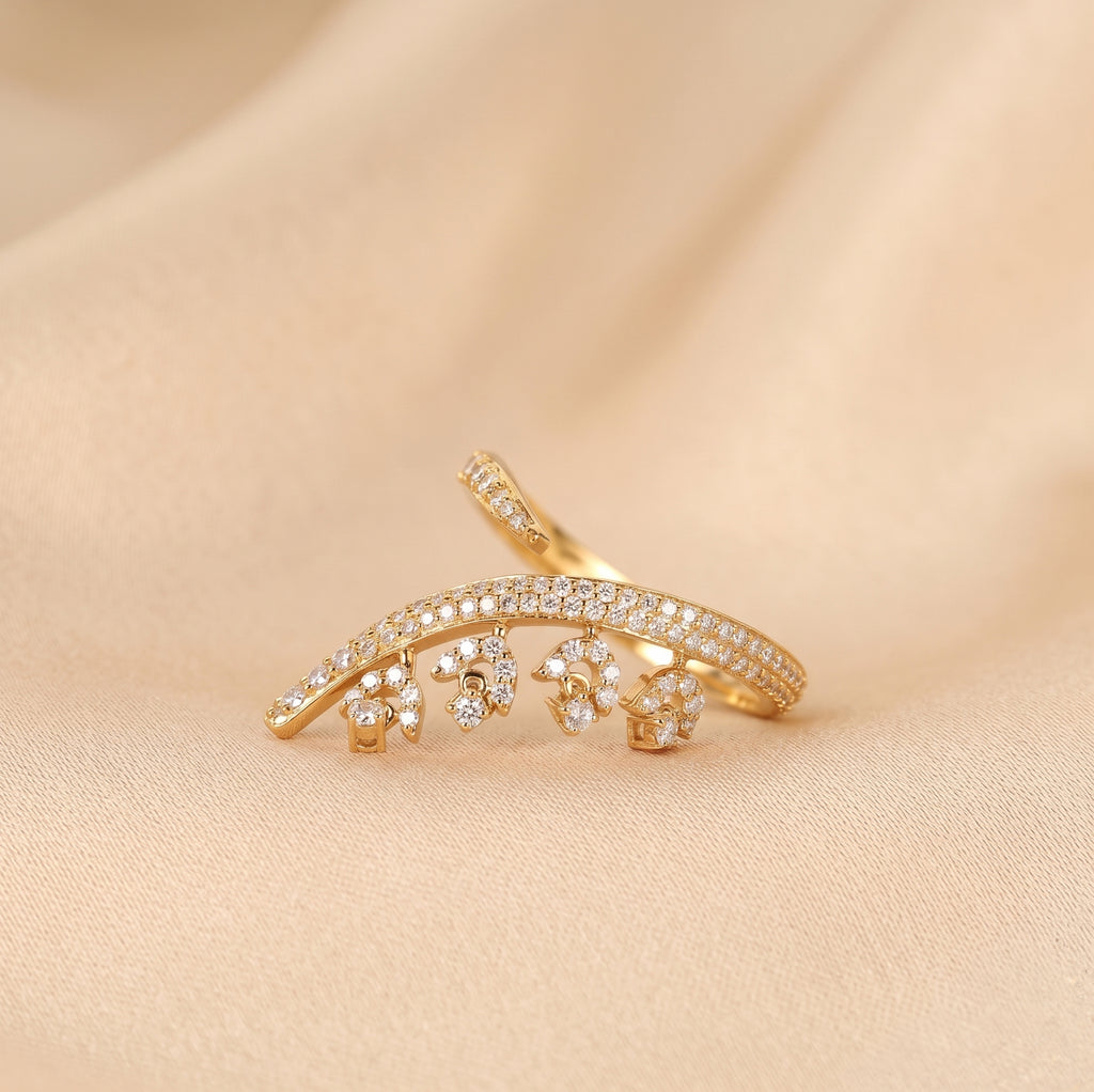 Round Lab Grown Diamond Floral Vine Ring in 10K Yellow Gold 0.40 CTW