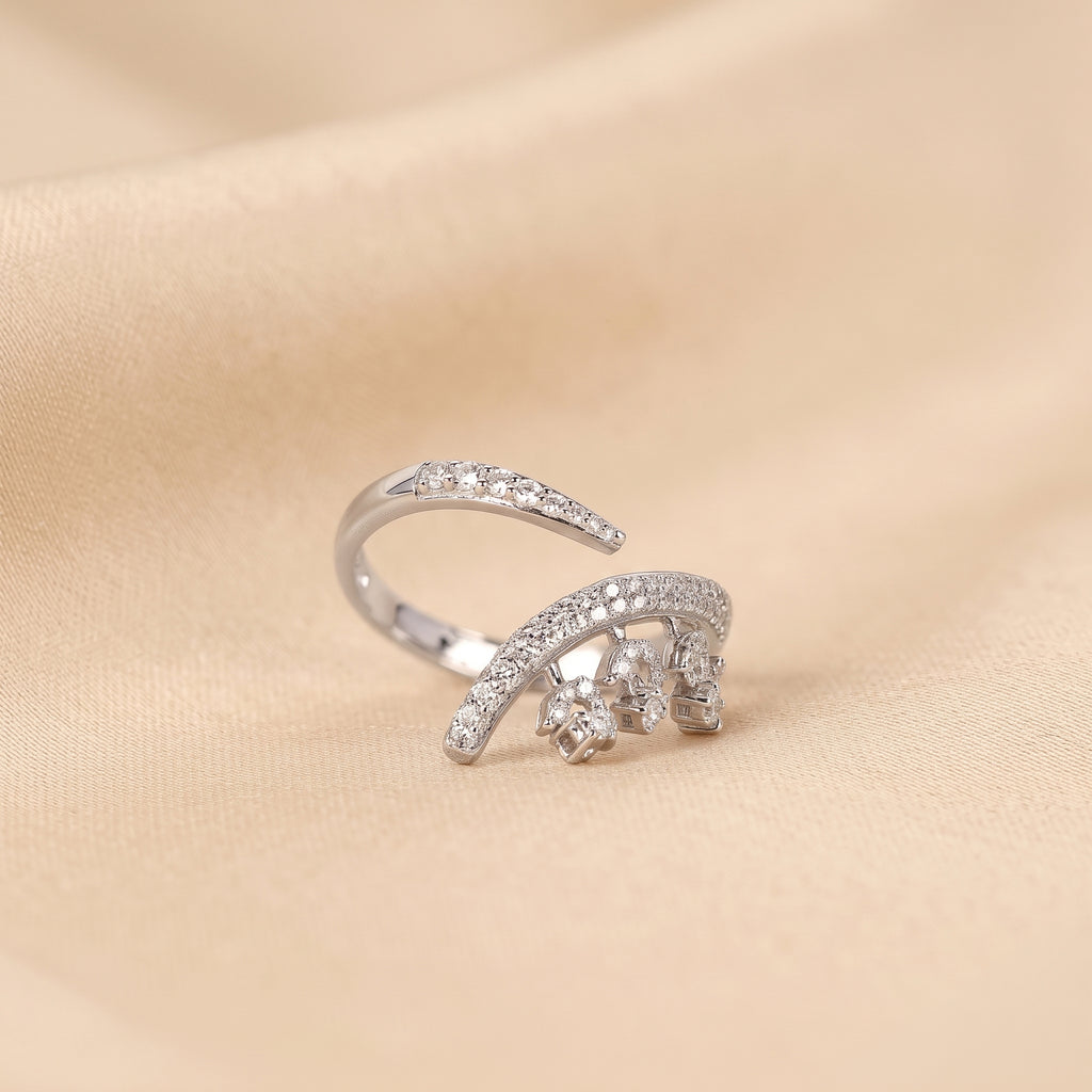 Round Lab Grown Diamond Floral Vine Ring in 18K White Gold 0.40 CTW