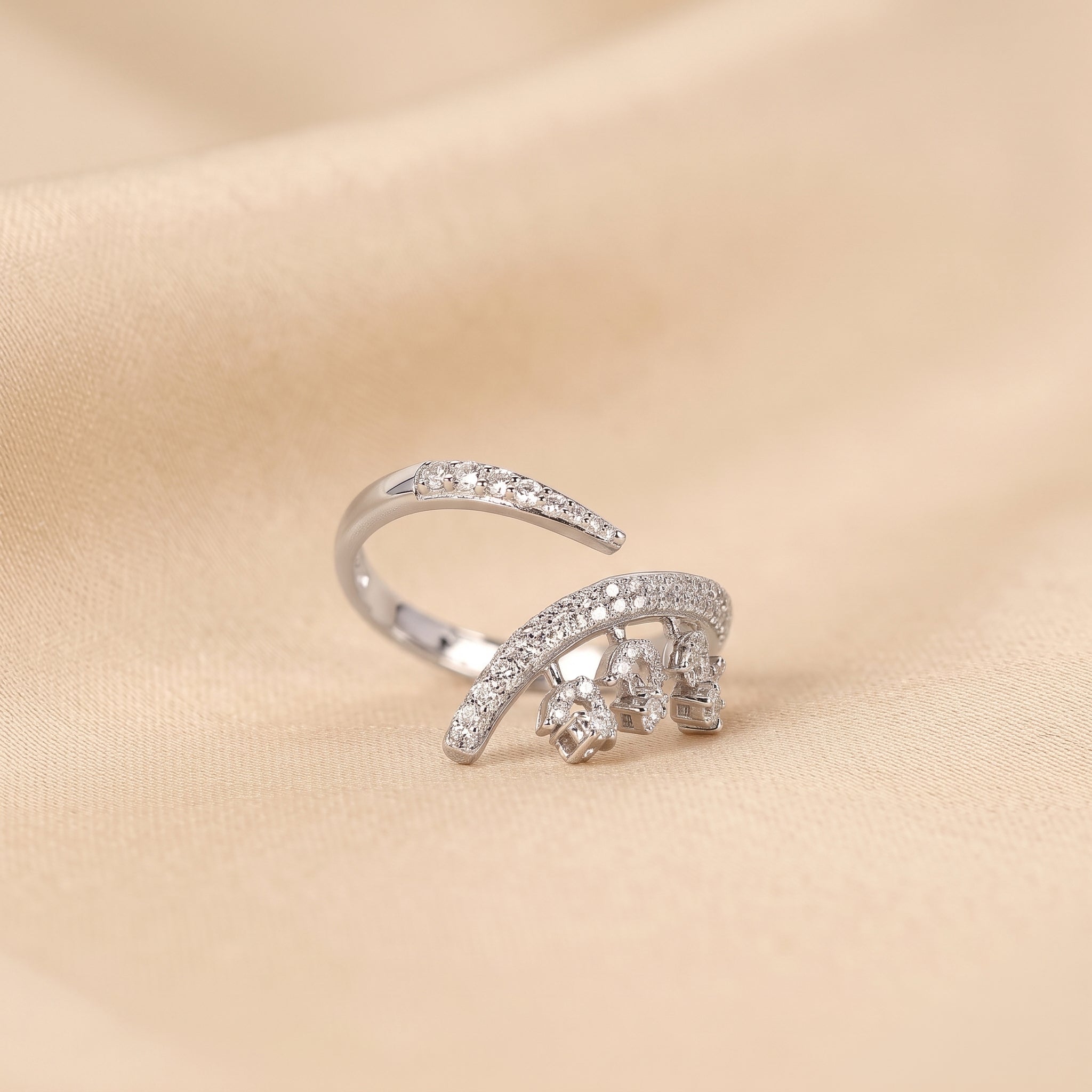 Round Lab Grown Diamond Floral Vine Ring in 18K White Gold 0.40 CTW