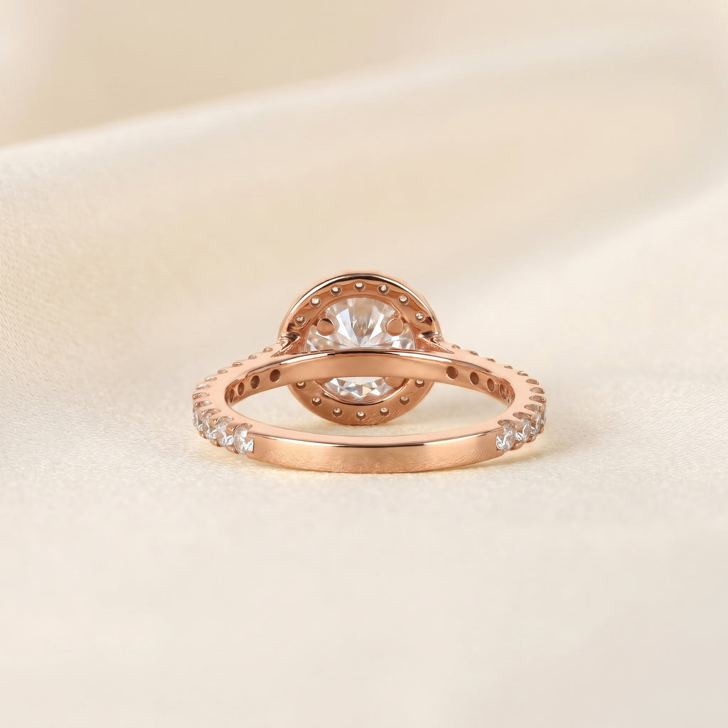 Round Lab Grown Diamond Pavé Halo Ring in 10K Rose Gold 1.9 CTW