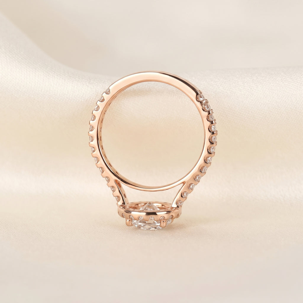 Round Lab Grown Diamond Pavé Halo Ring in 10K Rose Gold 1.9 CTW