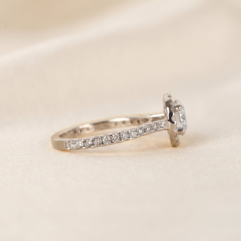 Round Lab Grown Diamond Pavé Halo Ring in 10K White Gold 1.9 CTW
