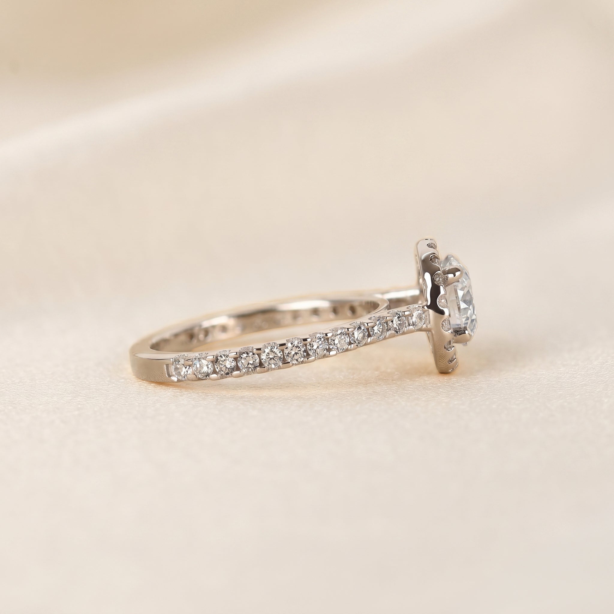 Round Lab Grown Diamond Pavé Halo Ring in 10K White Gold 1.9 CTW