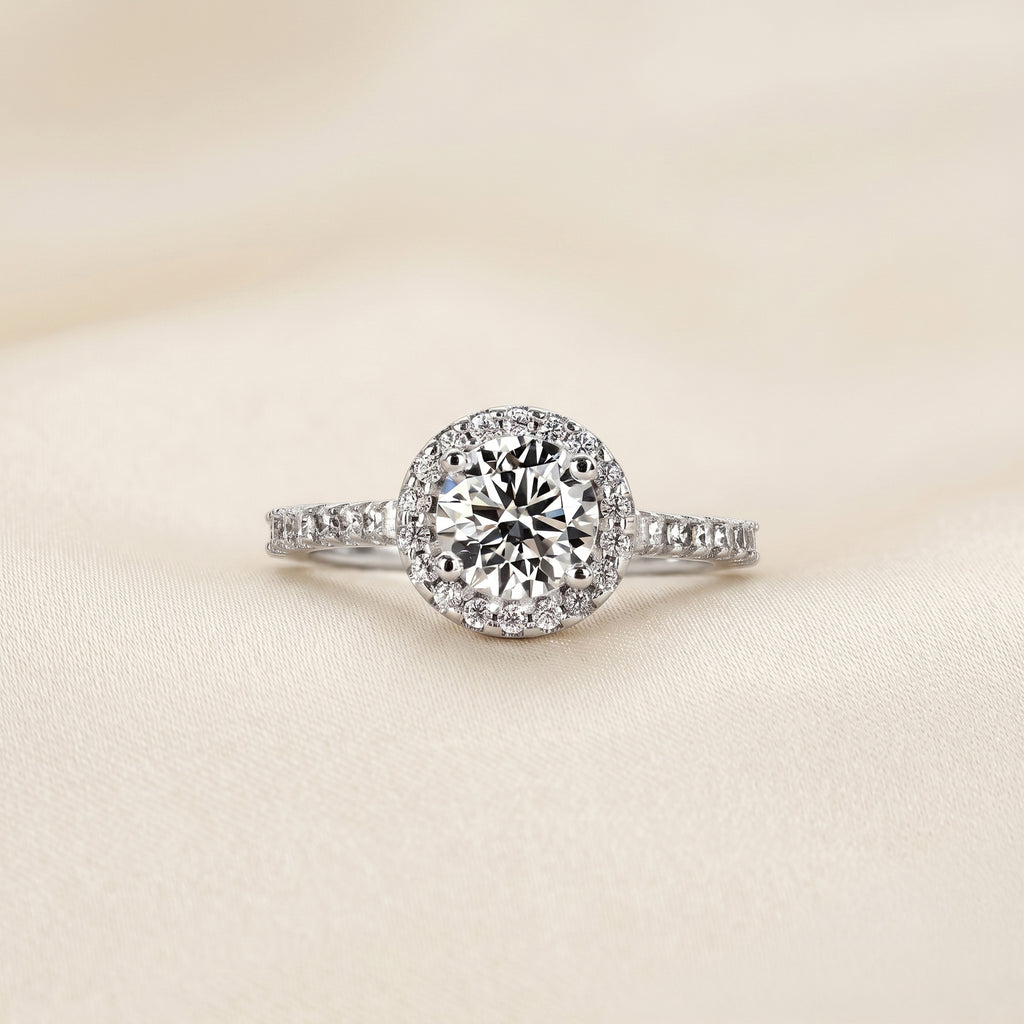 Round Lab Grown Diamond Pavé Halo Ring in 10K White Gold 1.9 CTW