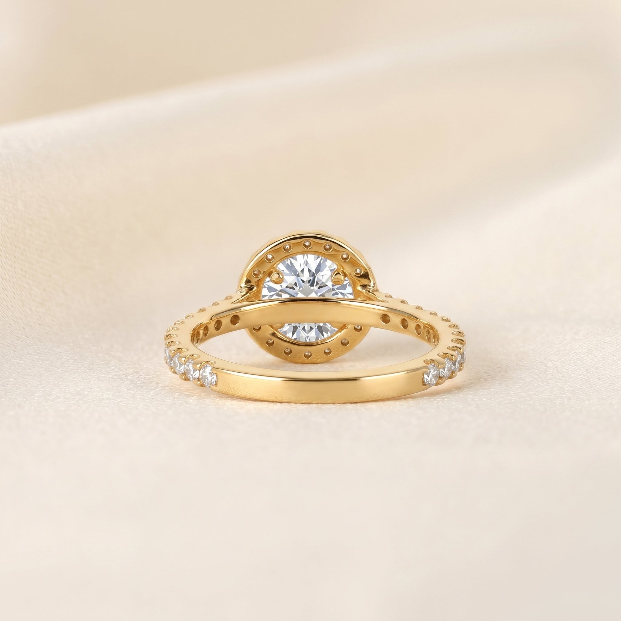 Round Lab Grown Diamond Pavé Halo Ring in 10K Yellow Gold 1.9 CTW