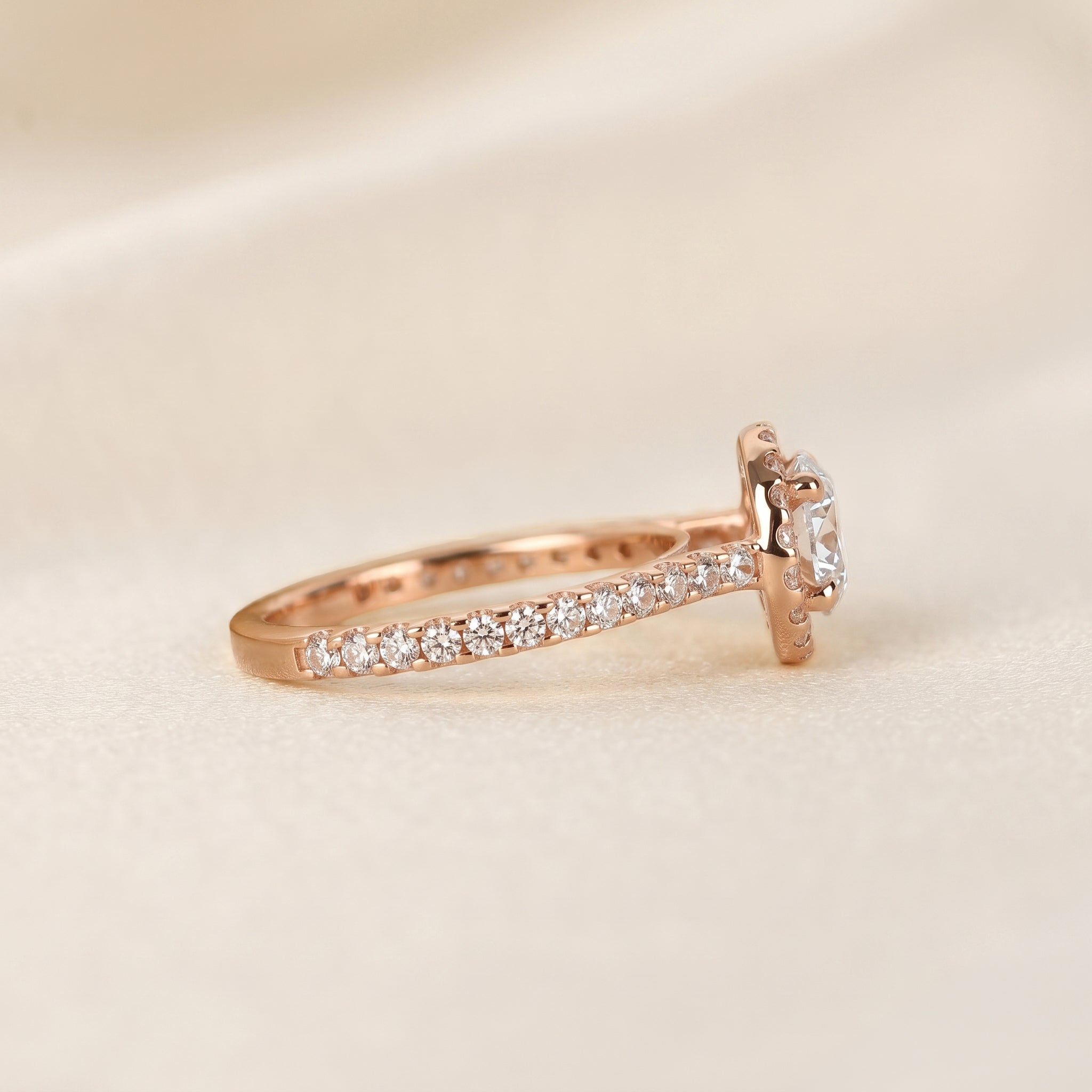 Round Lab Grown Diamond Pavé Halo Ring in 14K Rose Gold 1.9 CTW