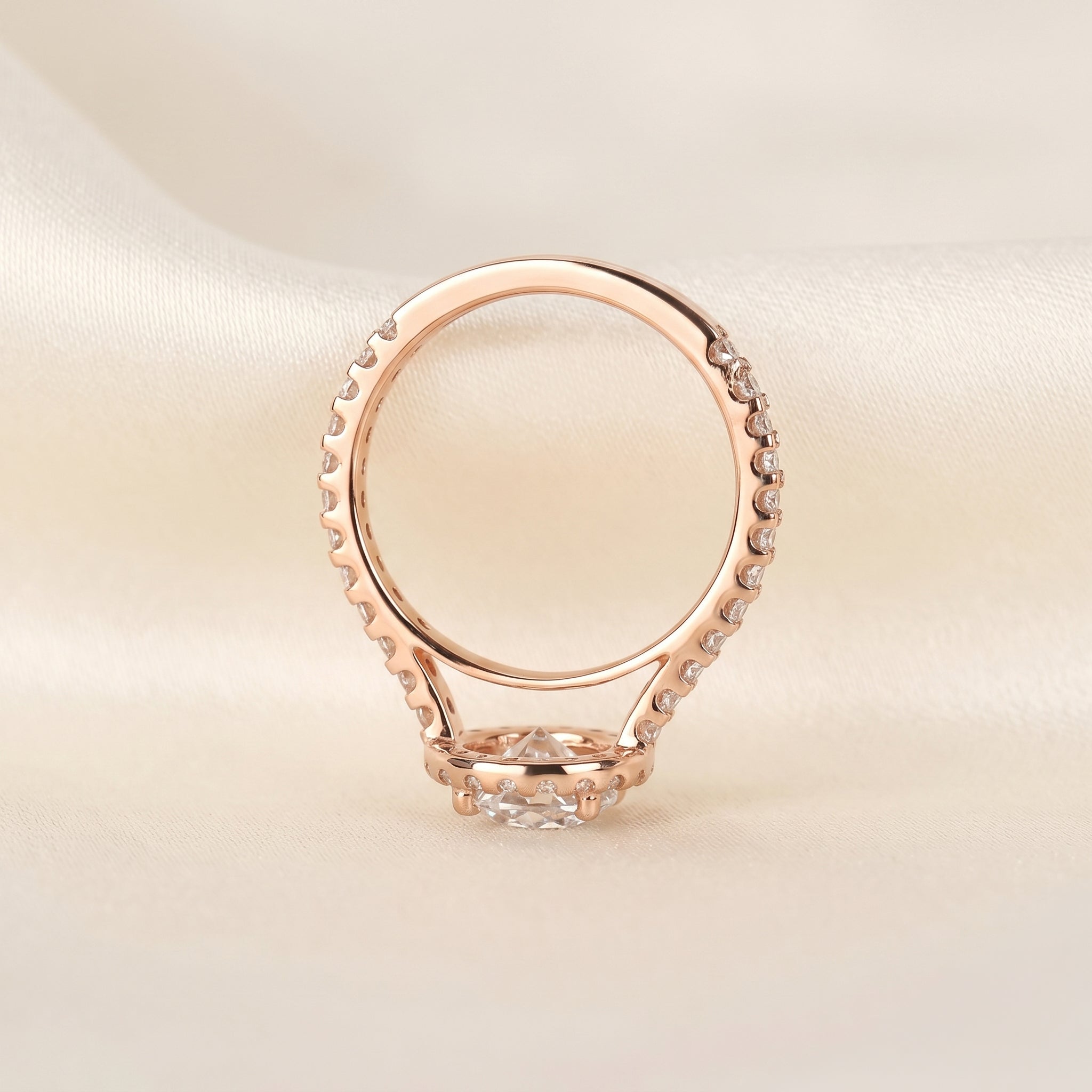 Round Lab Grown Diamond Pavé Halo Ring in 14K Rose Gold 1.9 CTW