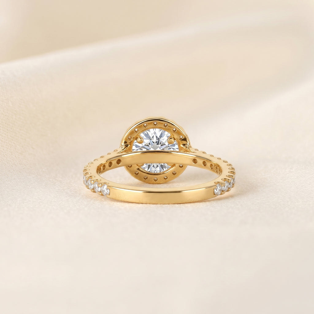 Round Lab Grown Diamond Pavé Halo Ring in 14K Yellow Gold 1.9 CTW