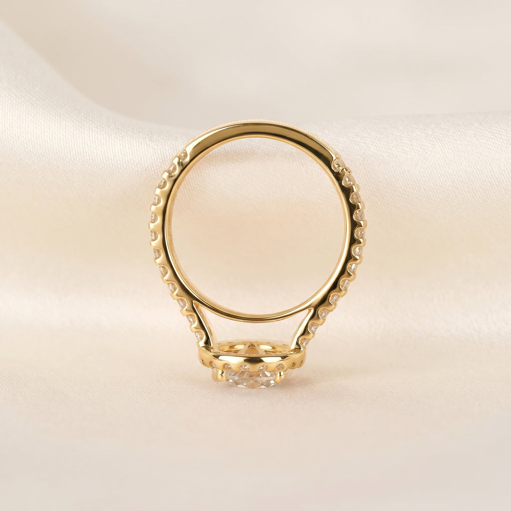 Round Lab Grown Diamond Pavé Halo Ring in 14K Yellow Gold 1.9 CTW