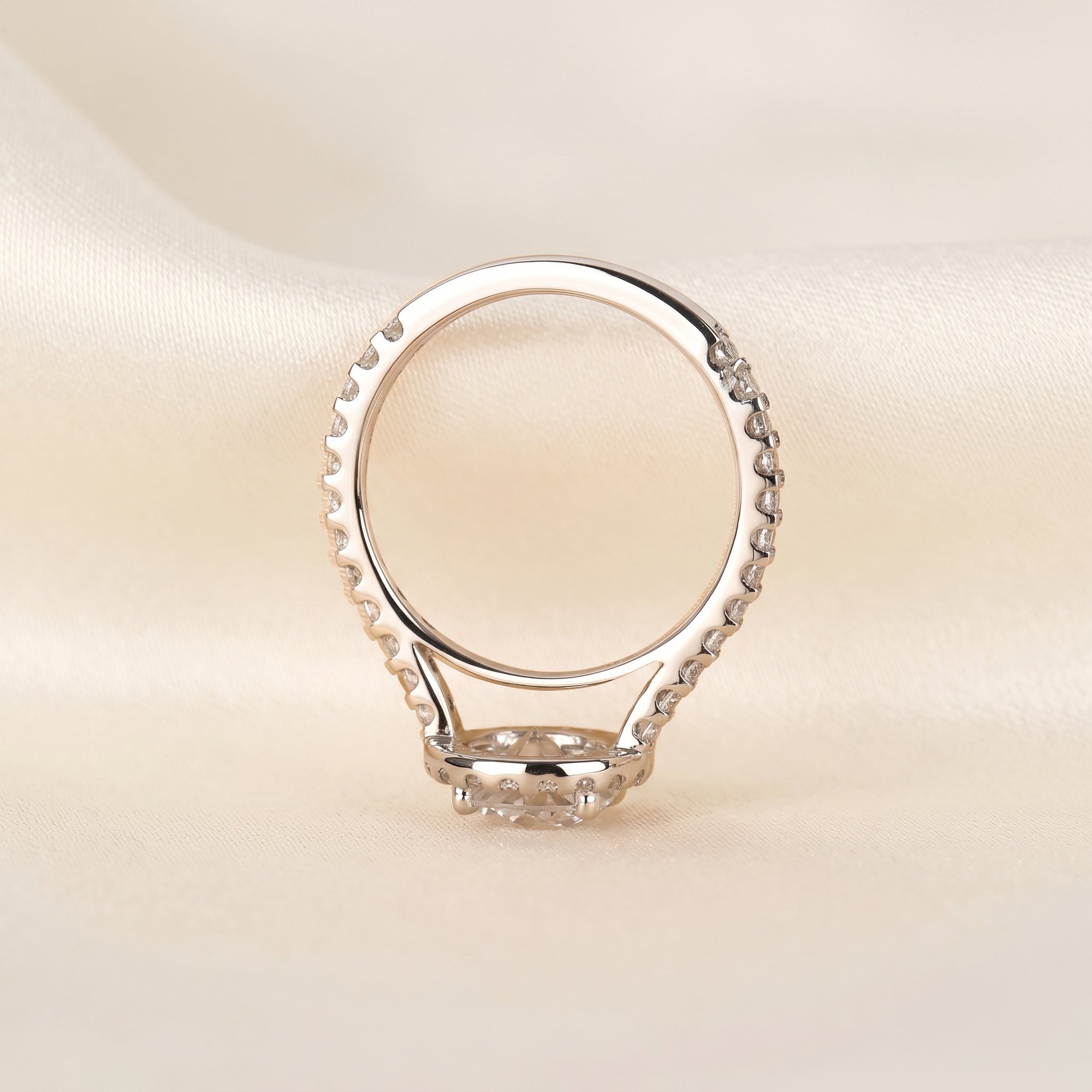 Round Lab Grown Diamond Pavé Halo Ring in 18K White Gold 1.9 CTW