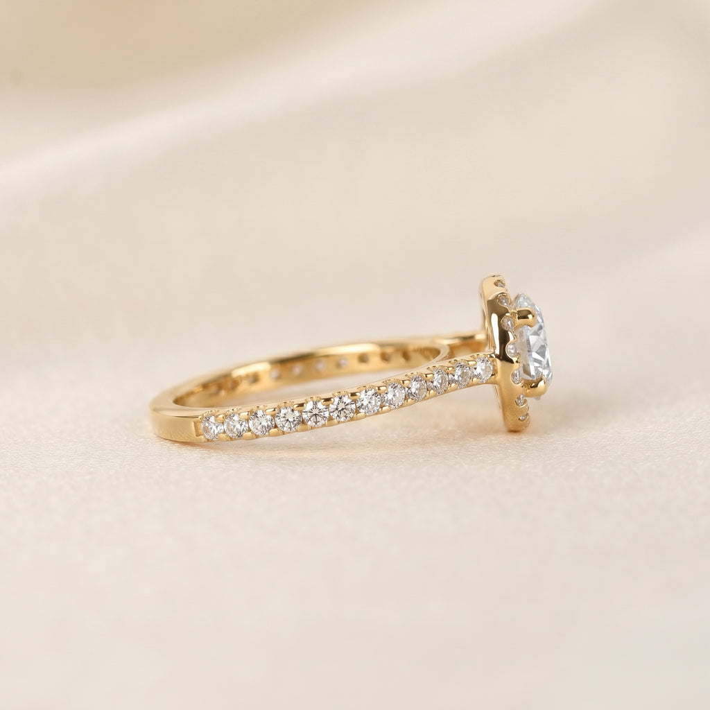 Round Lab Grown Diamond Pavé Halo Ring in 18K Yellow Gold 1.9 CTW