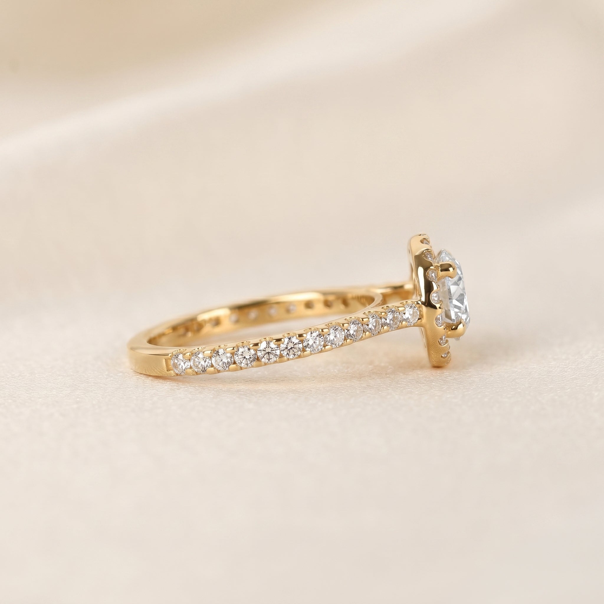 Round Lab Grown Diamond Pavé Halo Ring in 18K Yellow Gold 1.9 CTW