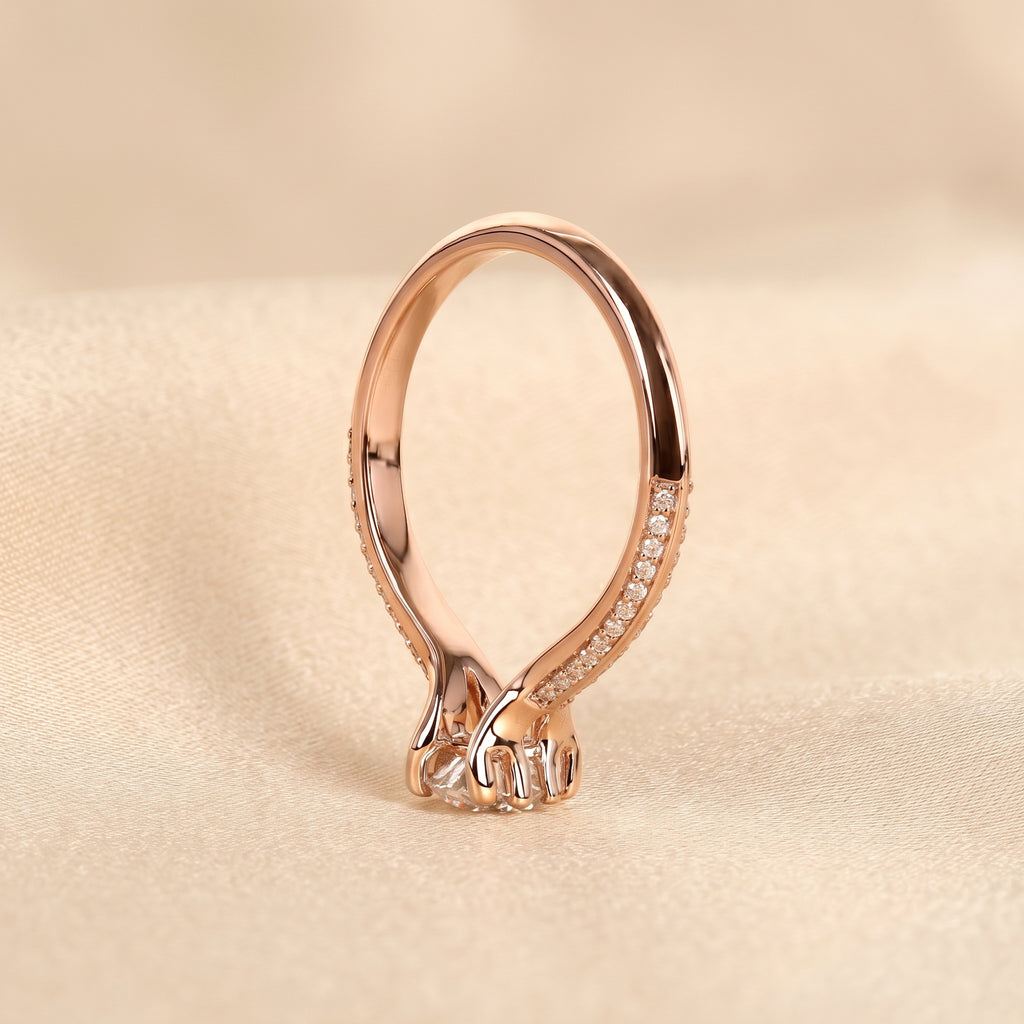 Round Lab Grown Diamond Ring with Pavé Accents in 10K Rose Gold 0.80 CTW