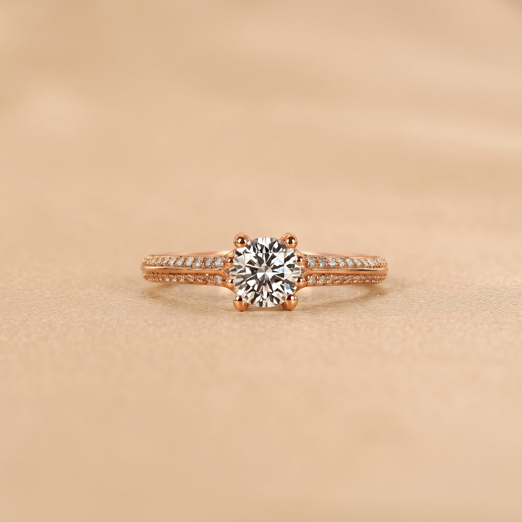 Round Lab Grown Diamond Ring with Pavé Accents in 10K Rose Gold 0.80 CTW