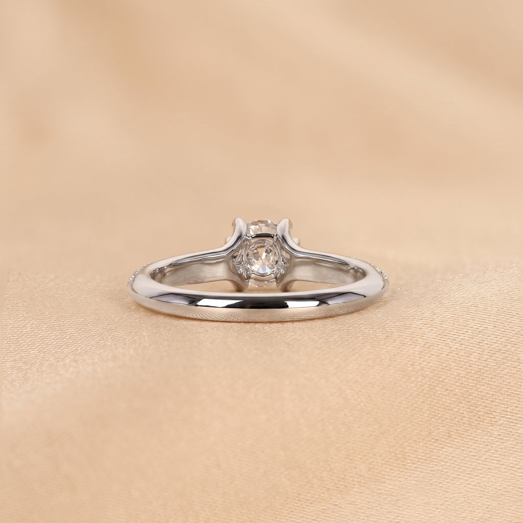 Round Lab Grown Diamond Ring with Pavé Accents in 10K White Gold 0.80 CTW