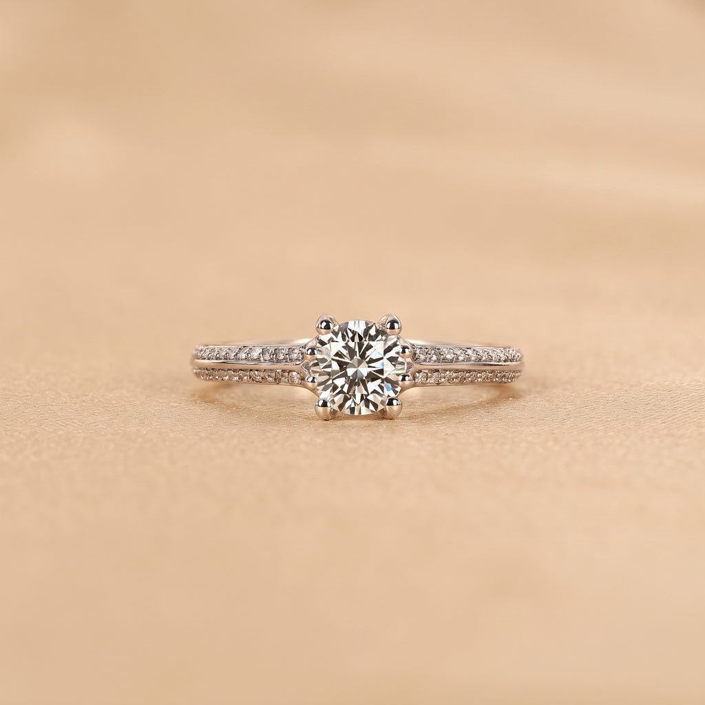 Round Lab Grown Diamond Ring with Pavé Accents in 10K White Gold 0.80 CTW