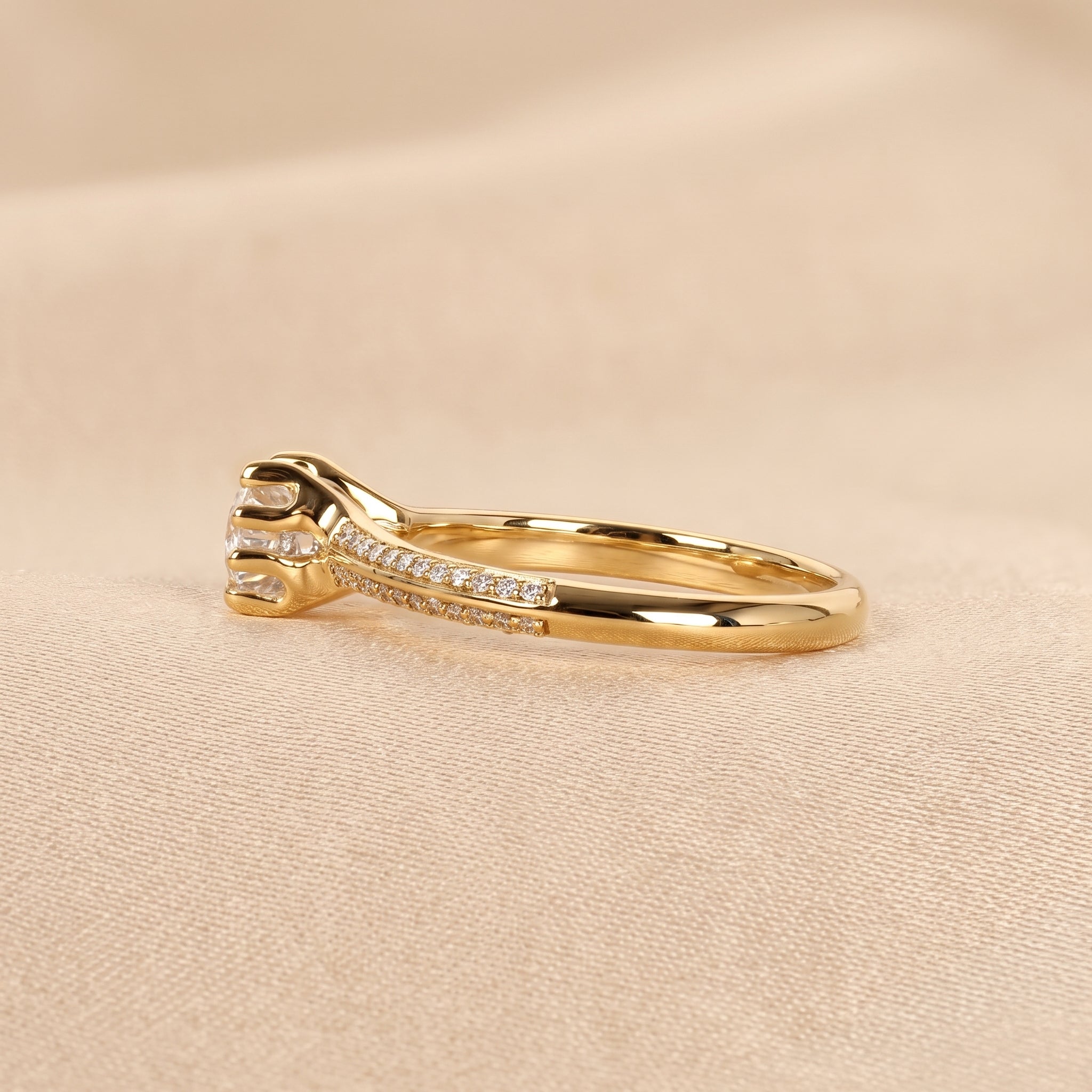 Round Lab Grown Diamond Ring with Pavé Accents in 10K Yellow Gold 0.80 CTW