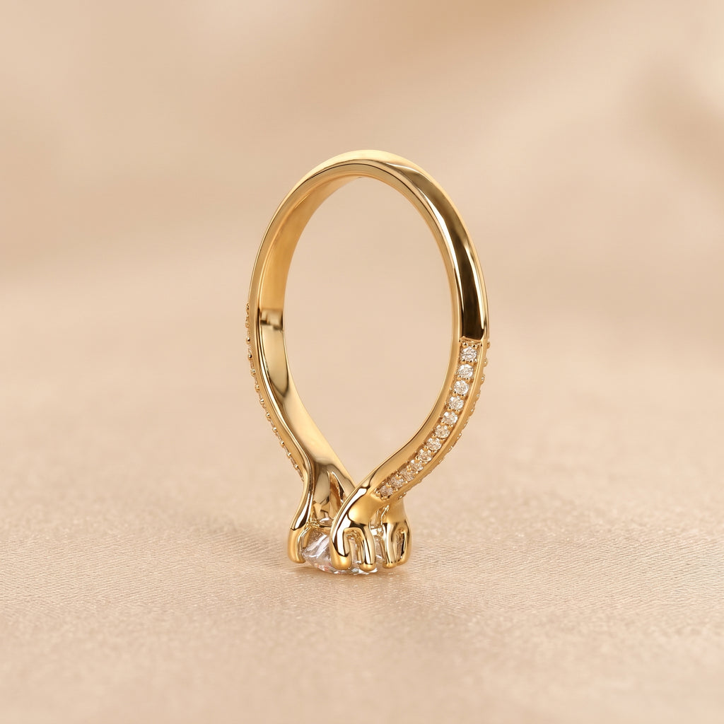 Round Lab Grown Diamond Ring with Pavé Accents in 10K Yellow Gold 0.80 CTW