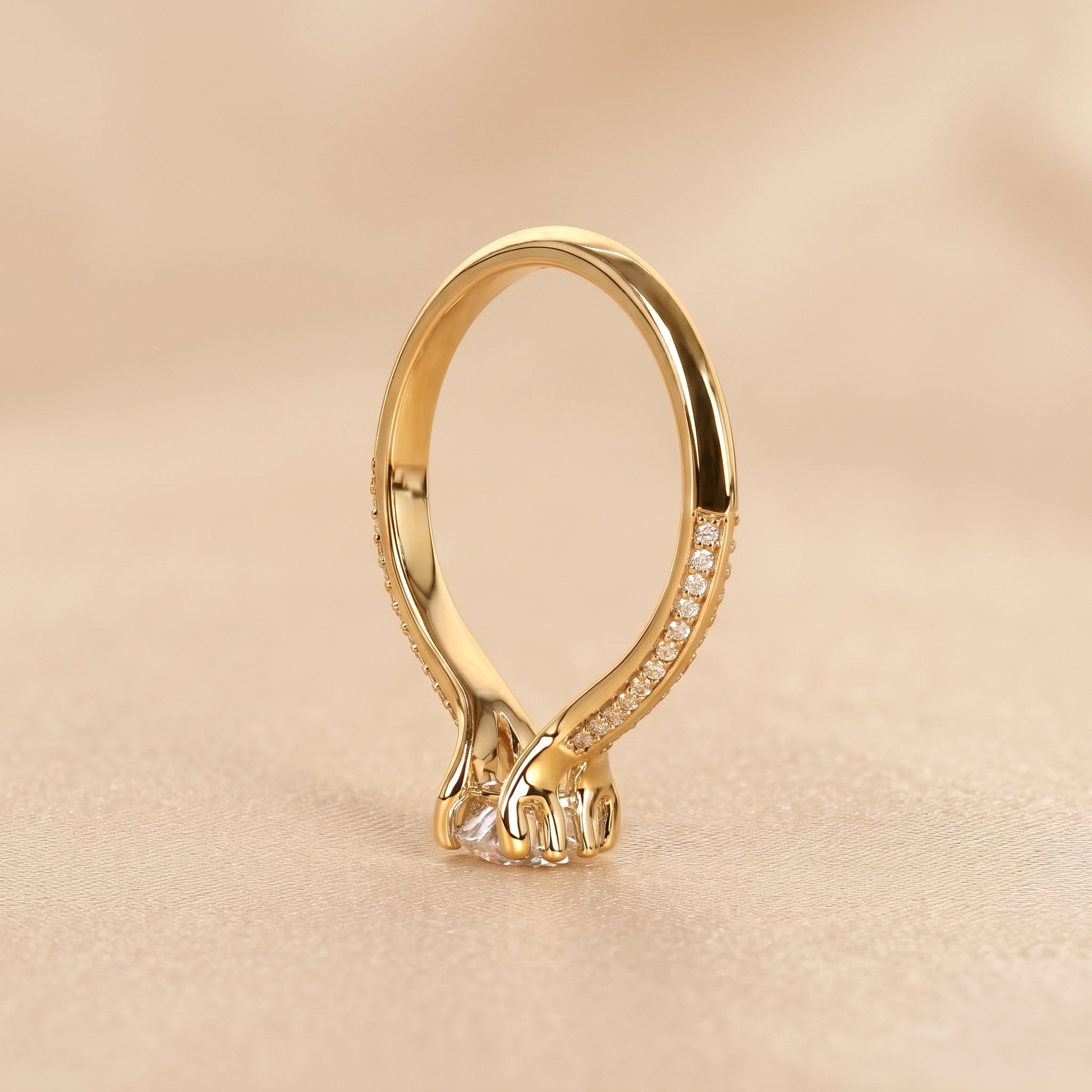 Round Lab Grown Diamond Ring with Pavé Accents in 10K Yellow Gold 0.80 CTW