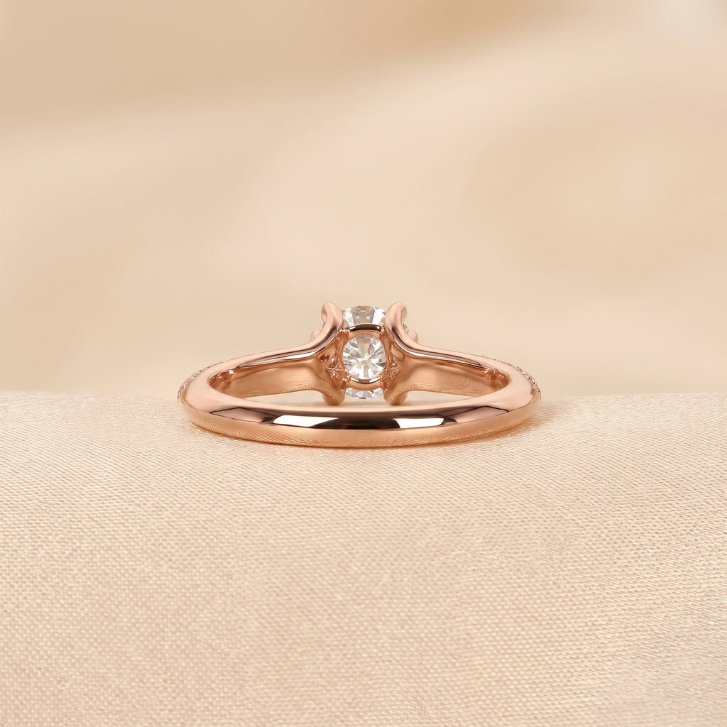 Round Lab Grown Diamond Ring with Pavé Accents in 14K Rose Gold 0.80 CTW