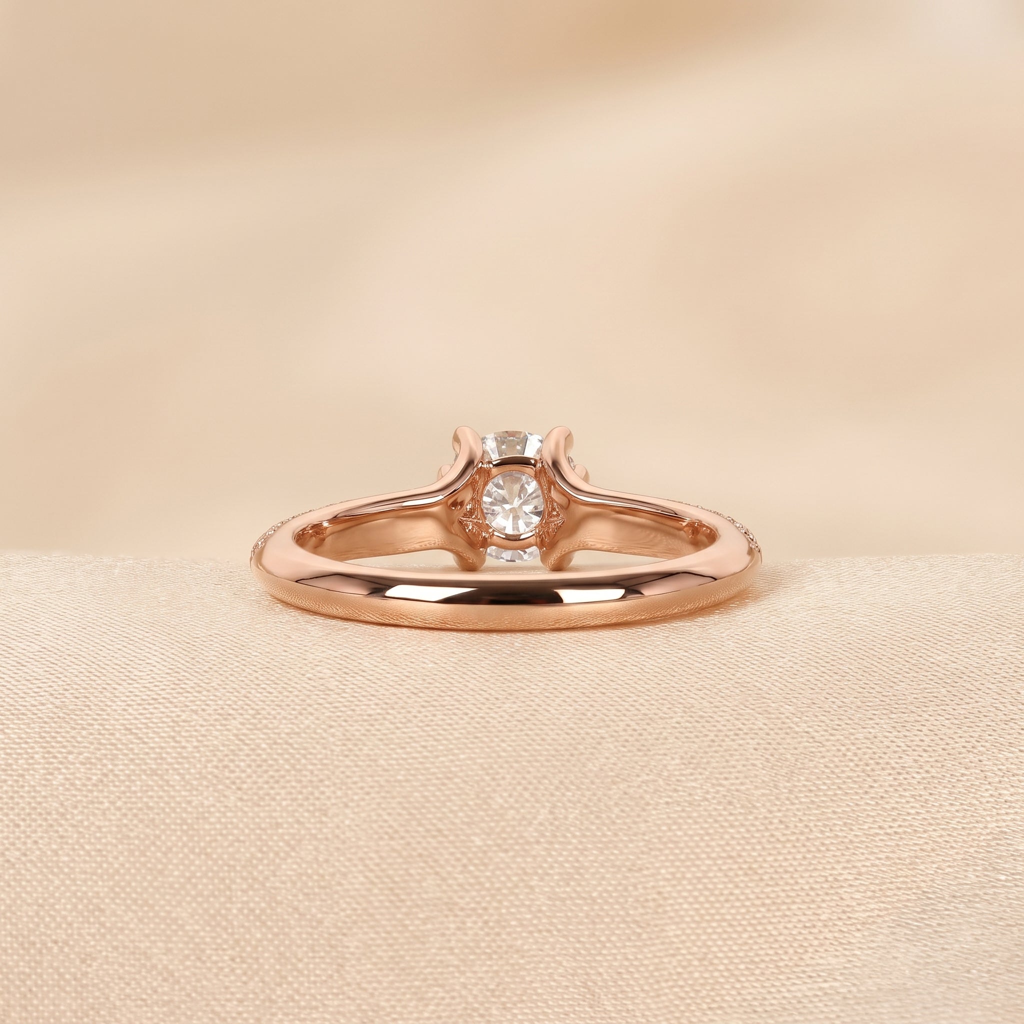 Round Lab Grown Diamond Ring with Pavé Accents in 14K Rose Gold 0.80 CTW