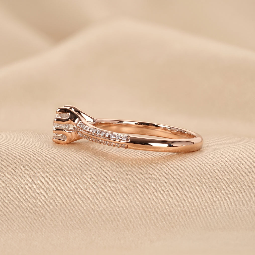 Round Lab Grown Diamond Ring with Pavé Accents in 14K Rose Gold 0.80 CTW